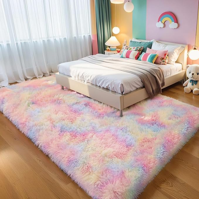 KICHOWUA 5x8 Thick Rainbow Unicorn Fluffy Shag Rug - Image 8