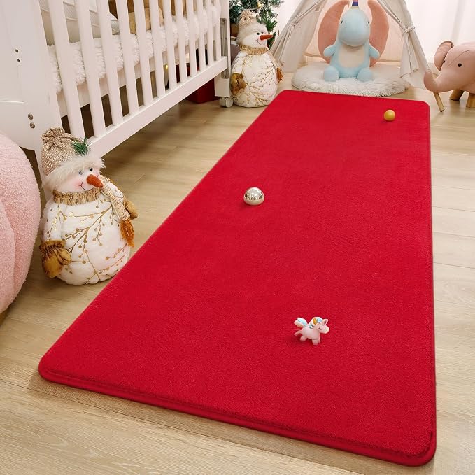 Modern Soft Hallway Runner Rug, 2x6 Feet Red Washable Runner Rugs | Fluffy - Image 8