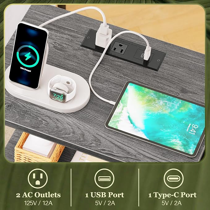 SUPERJARE Nightstand with Charging Station, Bed Side Table with Adjustable - Image 4
