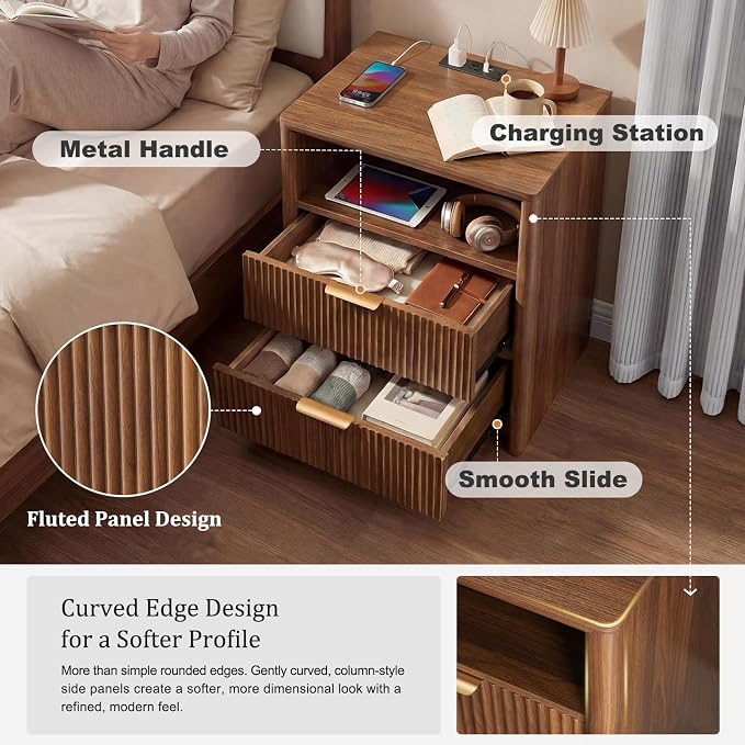 LYNCOHOME 19.7" Fluted Nightstand - Image 4