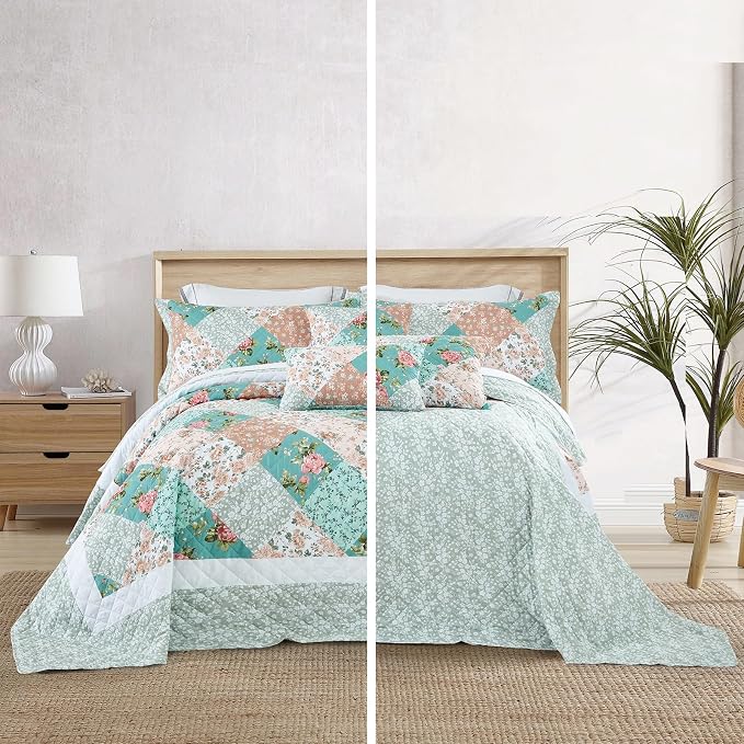 DaisyHuang Oversized King Bedspread, Farmhouse Patchwork Floral Quilt Bedding - Image 2