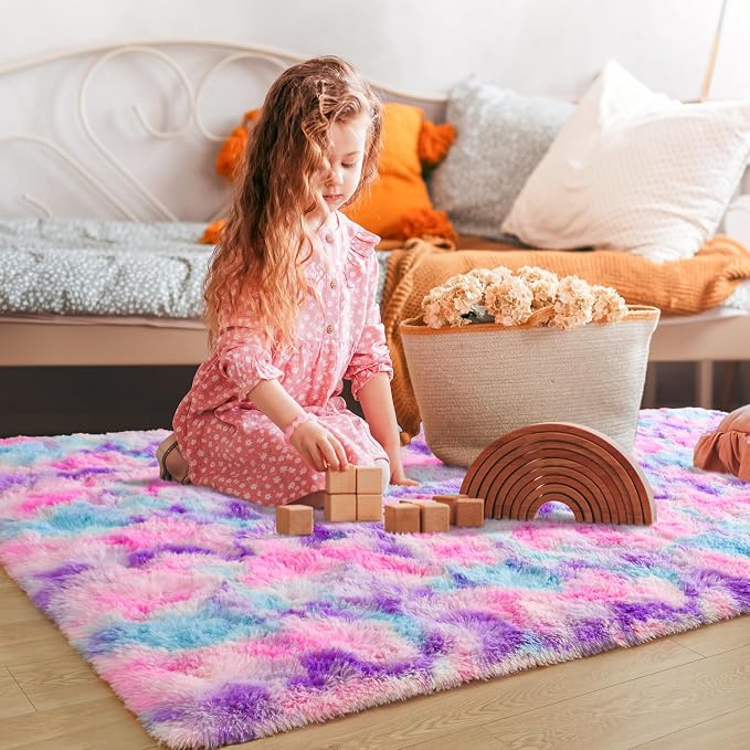 Soft Rainbow Rug for Girls Room, Cute Fluffy Girls Bedroom Rugs, 4x6 Feet - Image 5