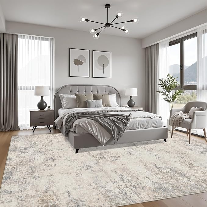 8x10 Area Rug Living Room: Modern Washable Soft Carpet Brown Beige | - Image 2