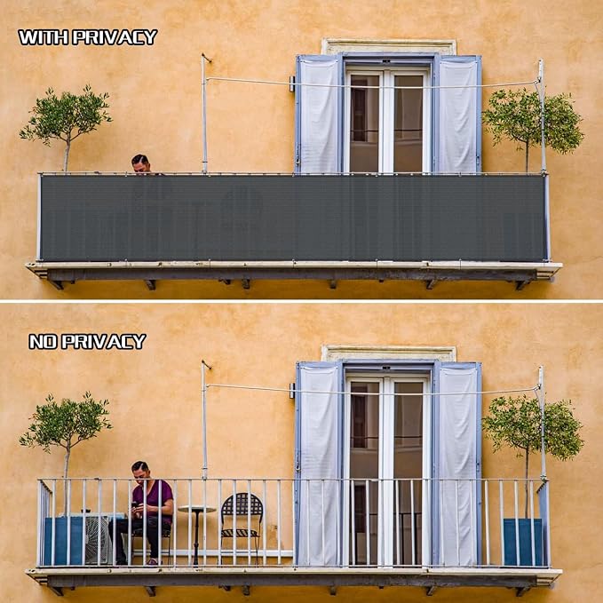 Custom Size 3'x11' Dark Grey Balcony Privacy Screen 90% UV Block | Windscreen - Image 5