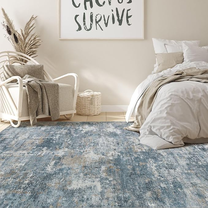 Nakagishi Boho 5x7 Area Rug Living Room Rugs Machine Washable Blue | Soft - Image 4