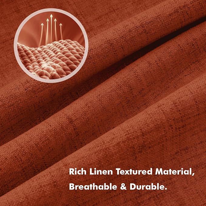 MIULEE Fall 100% Blackout Linen Curtains 42 x 63 Inch Burnt Orange 2 Panels | - Image 3