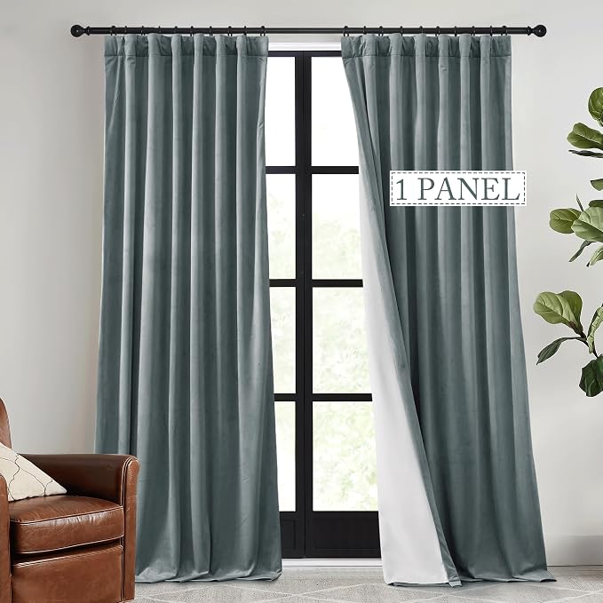 RYB HOME 2 Layers Extra Thick Heavy Thermal Velvet Curtains Insulated, Solid by RYBHOME