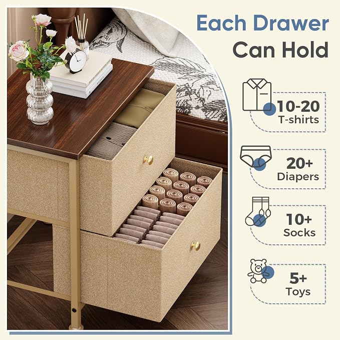 DUMOS Nightstand Set of 2, Bedside Table - Image 4