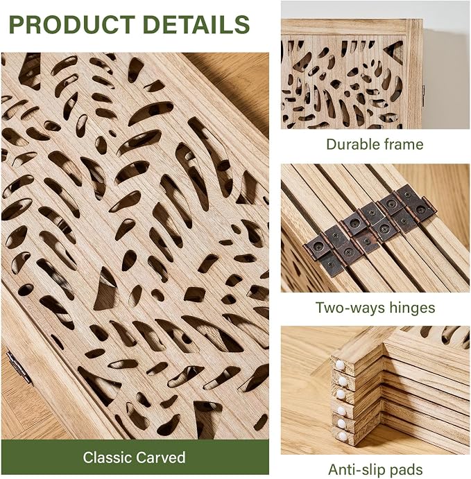 Leaf-Carved Room Divider Privacy Screen - Image 2