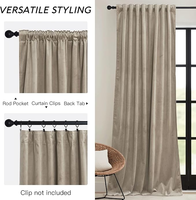 RYB HOME Velvet Curtains 108 inches Long, Extra Long High Ceiling Curtains | - Image 3
