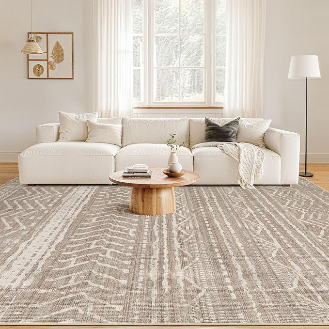 Nakagishi Boho 5x8 Area Rug Living Room Rugs Machine Washable Dark Brown | Soft - Image 4