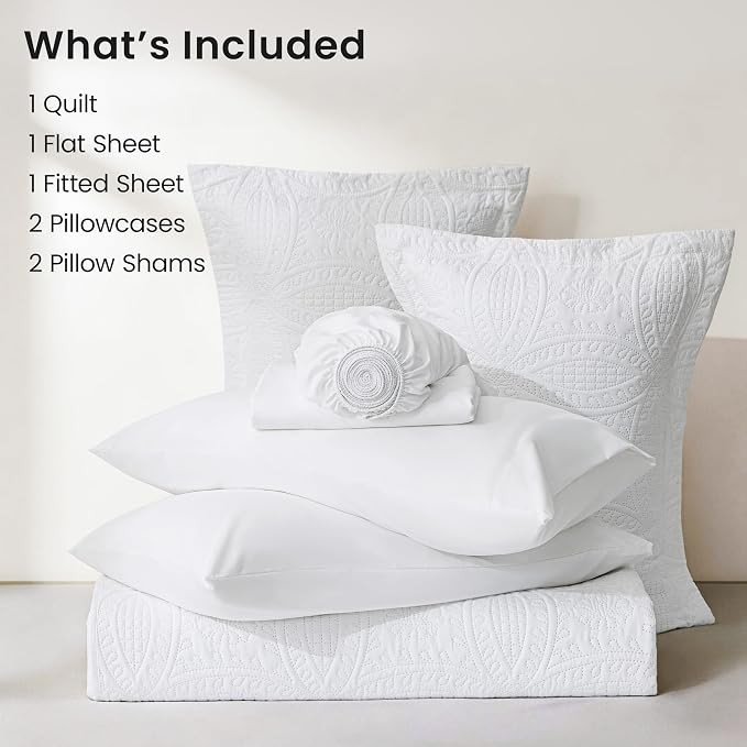 Love's cabin Queen Quilt Set White, Bed in a Bag Queen Size Bedding 7 Pieces - Image 7