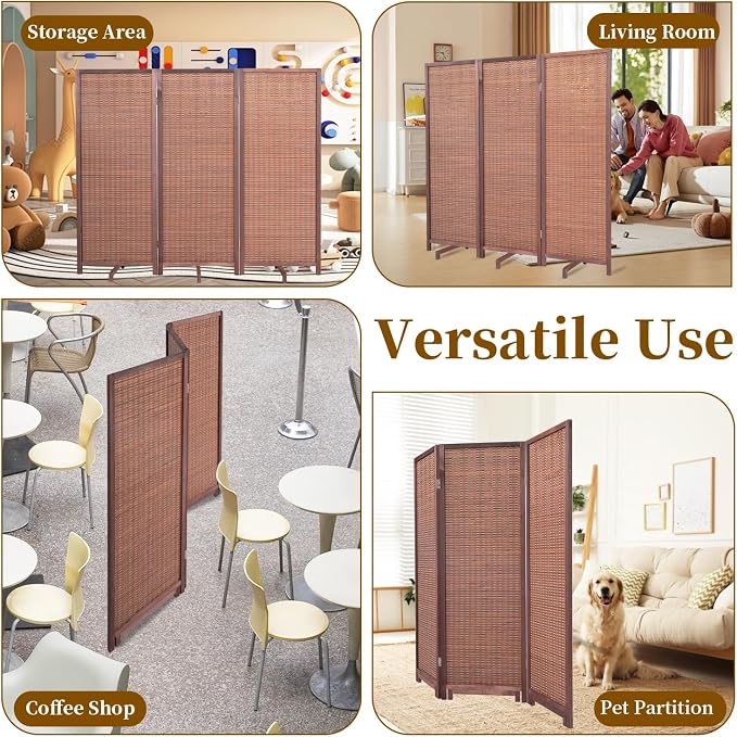 Bamboo Room Divider 3 Panel 47" H, 360°Rotating Feet Privacy Screen, Portable - Image 7