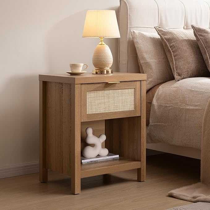SICOTAS Rattan Nightstand 19.7" Boho Night Stand by SICOTAS