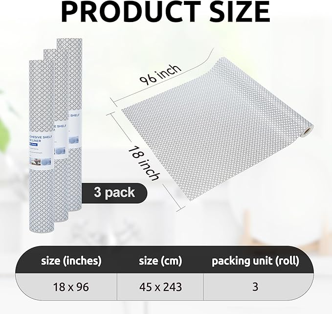 RAY STAR 18X96 Inch Shelf Liner for Kitchen Cabinets, Non-Adhesive Cabinet Liner Washable, PVC Drawer Liner for Dresser Non-Slip Bathroom (Black Circle)(3 Roll)