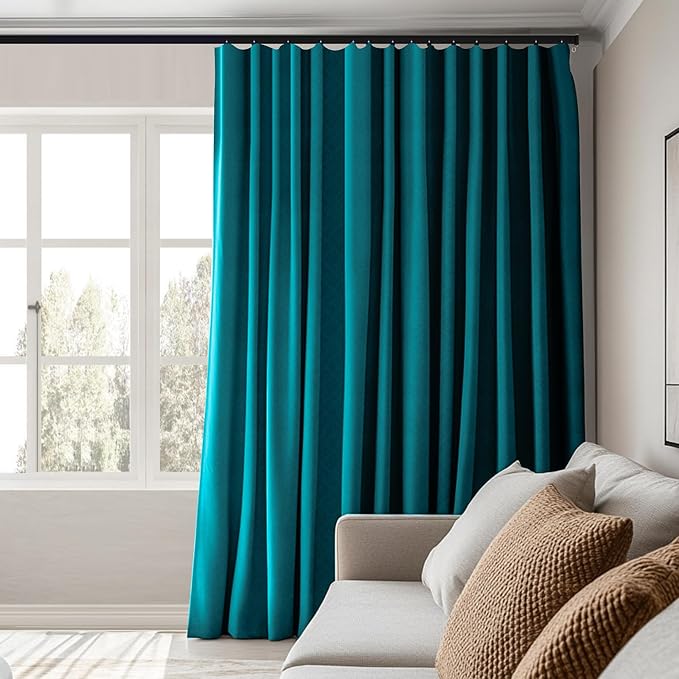 Room Divider Curtains Total Blackout Privacy Curtain Panel Room Thermal Insulated Noise Reduction Curtains for Bedroom Window Living Room Ceiling Track Curtain W 10 ft × H 7 ft Azure Blue