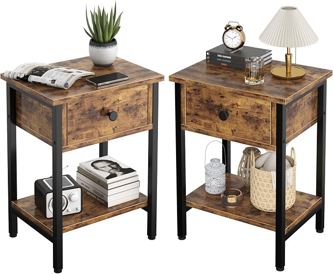 Nightstands Set of 2 with Wood Drawers, Bedside Table Set of 2 with Storage by CALERTAINDirect