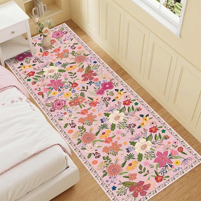 Latte&Fog Pink Washable Hallway Runner Rug 2.6x8 Non Slip Kitchen Rug | Low - Image 4