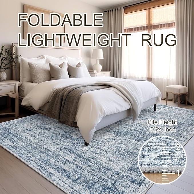 Soalmost 9x12 Area Rugs for Living Room Washable Rug Non-Slip Blue | Large - Image 6