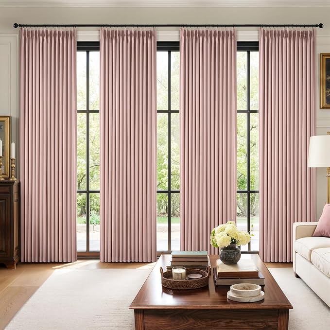 MIULEE Pinch Pleated 100% Blackout Curtains 40"x102" Light Pink 4 Panel Set | by MIULEE