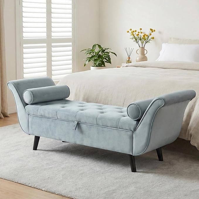 65" Velvet End of Bed Bench, Upholstered Seat - Image 7