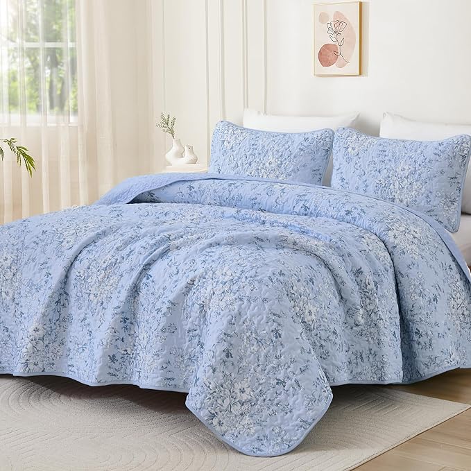 WONGS BEDDING Botanical Quilts Queen Size, 3 Pieces Bedspread Set, Polyester - Image 8
