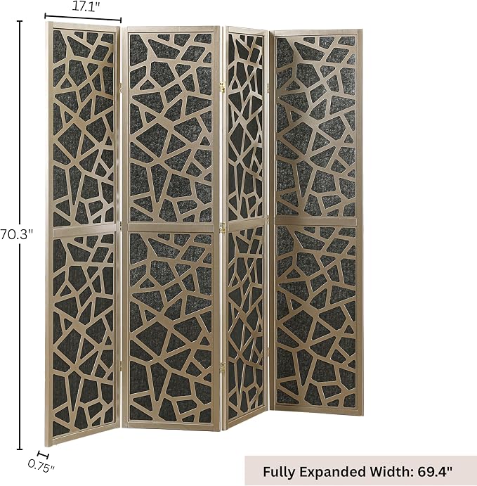 Roundhill Furniture Aurra 4-Panel Wood Room Divider, Folding Portable Partition - Image 6