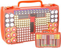 Aptbyte Battery Organizer Storage Holder Box Case with Tester- 269 Batteries Double-Sided Variety Pack, Holds AA AAA 4A C D Cell 9V 3V Lithium LR44 CR2 CR123 CR1632 18650 Button- Orange (Box Only)