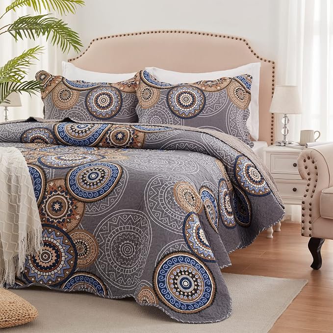 3 Pieces Full/Queen Size Quilt Set Lightweight Summer Bedspread 90''x98'' Soft by LEAONME