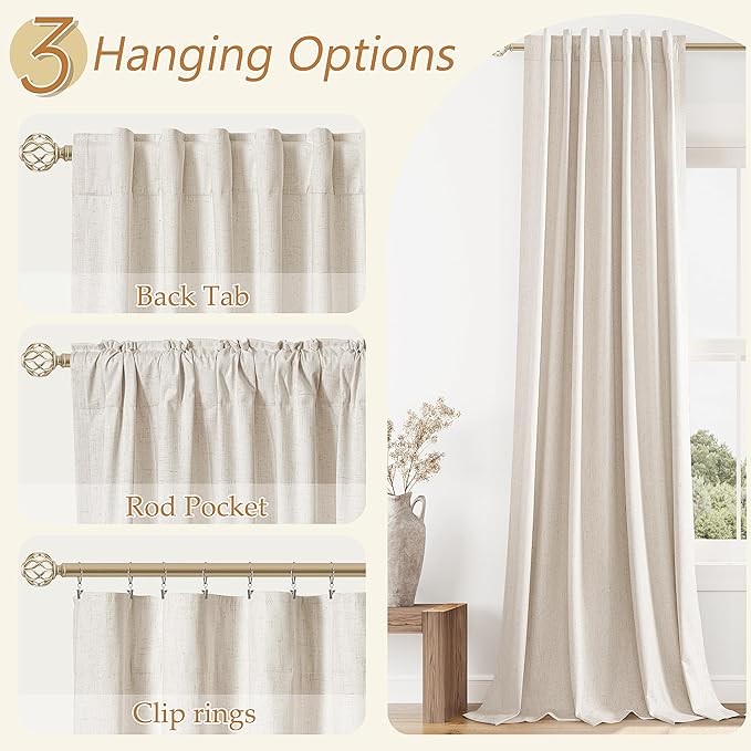 100% Blackout Linen Curtains 78 Inch Length 2 Panels Set - Image 6