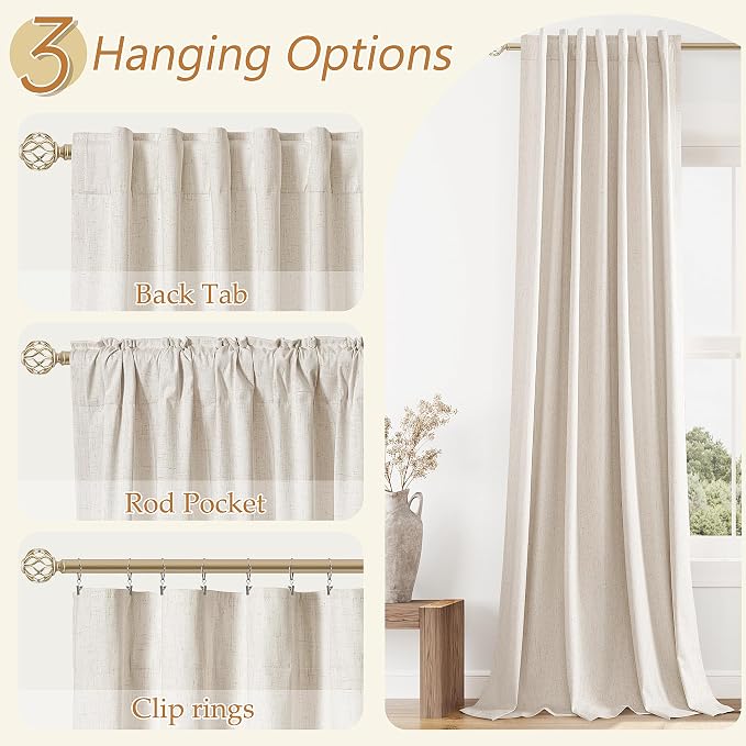 100% Blackout Linen Curtains 90 Inch Length 2 Panels Set - Image 6