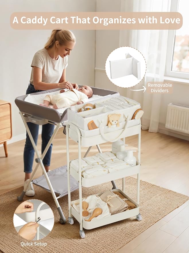 Baby Diaper Caddy, 3 Tier Rolling Cart - Image 5