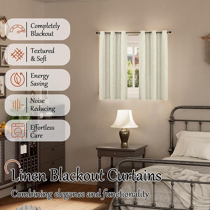 Short Natural Blackout Curtains 40 Inch Length Each 38 Wide 2 Panels | Thermal - Image 2