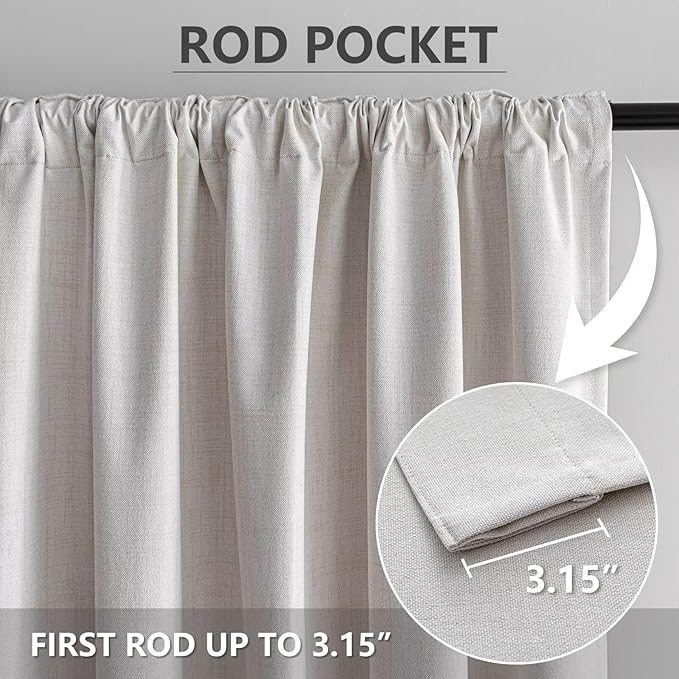100% Blackout Curtains 96 inch Length1 Panel Faux Linen Long Drapes - Image 3