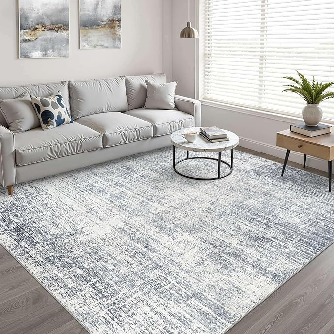 10x14 Area Rugs Living Room: Washable Large Neutral Blue Rug Abstract Soft Modern Stain Resistant Indoor Floor Non-Slip Carpet for Bedroom Nursery Kids Office Playroom Dining Room Under Table Home