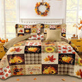 Fall Patchwork Quilt Set Queen, 3 Pieces Thanksgiving Bedding Set Brown | by Anibedding