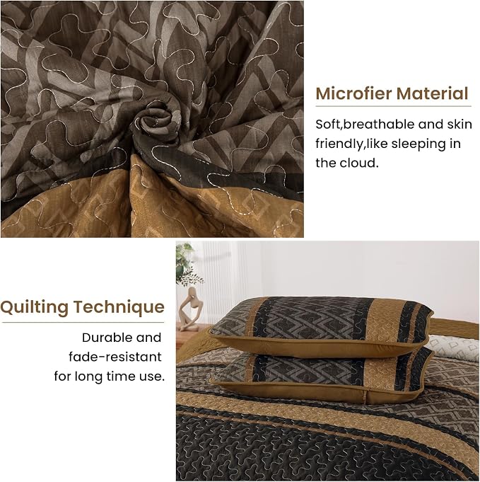 Dinjoy King Size Quilt Set Boho, Soft Striped Bedspreads, 3 Pieces Lightweight - Image 4