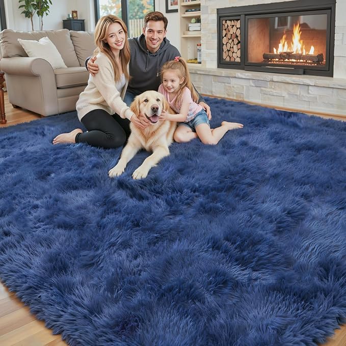 5x8 Royal Blue Shag Area Rug for Living Room, Fluffy Plush Carpet | Non-Slip - Image 7