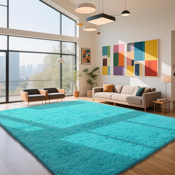 Teal Blue 8x10 Area Rugs for Bedroom, Fluffy Rugs Large Bedroom Carpet | - Image 3