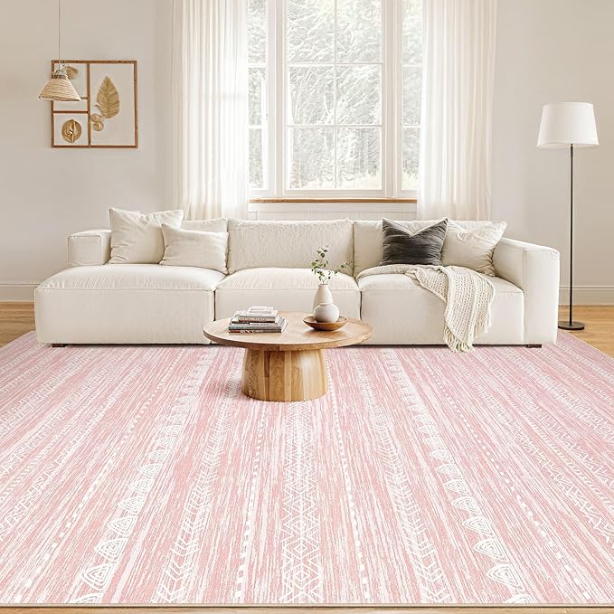 Nakagishi Boho 4x6 Pink Area Rug Living Room Rugs Machine Washable | Soft - Image 4
