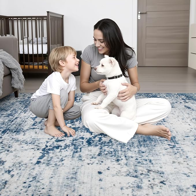 3x14 Washable Runner Rug：Modern Abstract Kitchen Soft Carpet Blue | - Image 8