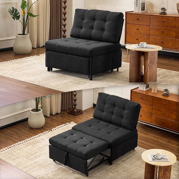 VINGLI Convertible Sofa Bed Tufted Teddy Fleece Sleeper Chair Bed Couch Armless by VINGLI