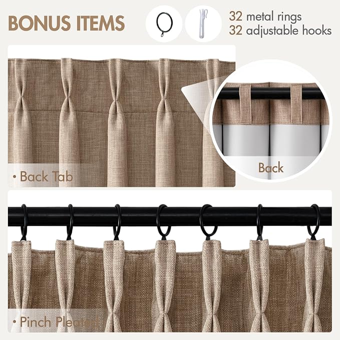 MIULEE Pinch Pleated 100% Blackout Curtains 40"x96" Long Linen 4 Panels Set | - Image 9
