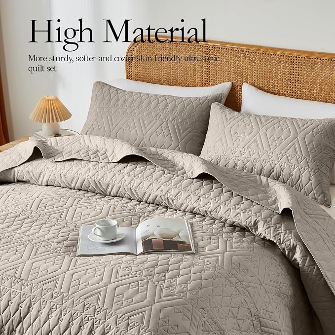 akkialla King/Cal King Quilt Set, Taupe Lightweight Microfiber Bedspread - Image 4