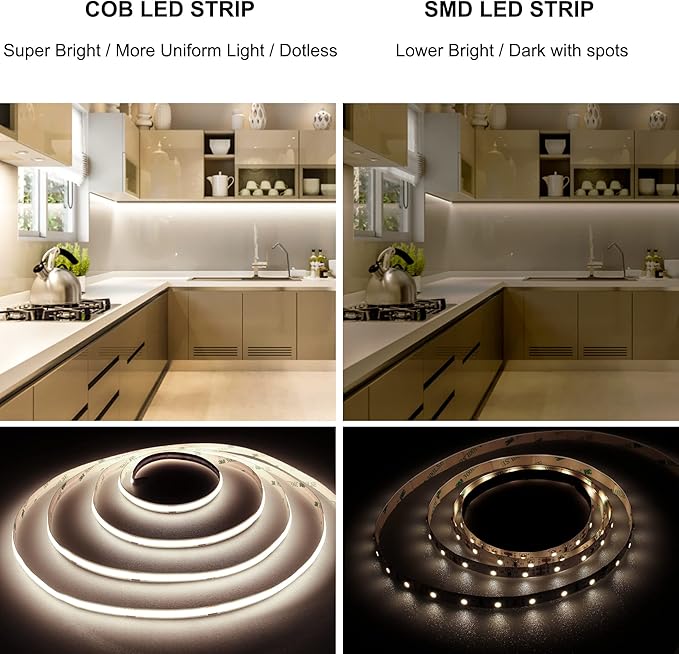 Pandery LED Strip Lights 32.8FT,Dimmable cob led Strip with Adapter and Remote,24V Strip Lights CRI90+ 8mm Wide 3840leds,Natural White 4000K Indoor led Tape,Perfect for Cabinet,Room,Kitchen,TV