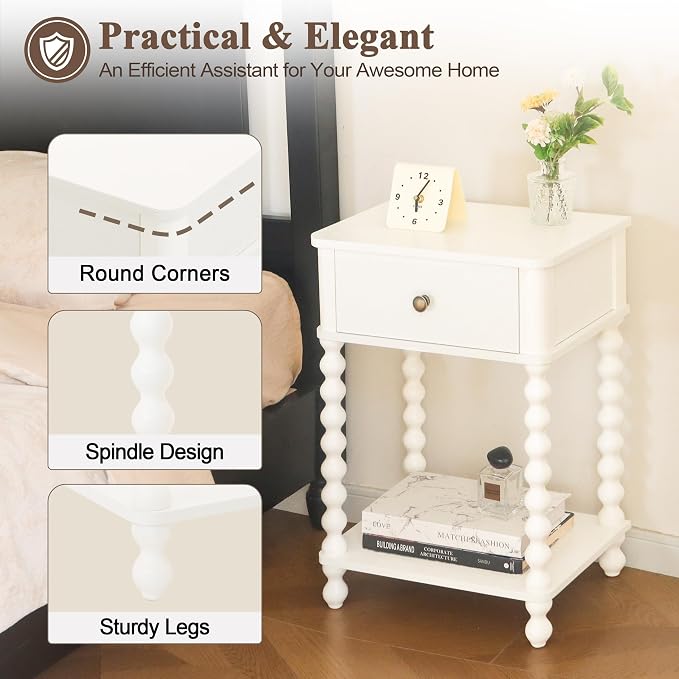 AWASEN White Nightstand, Small Side Table - Image 4
