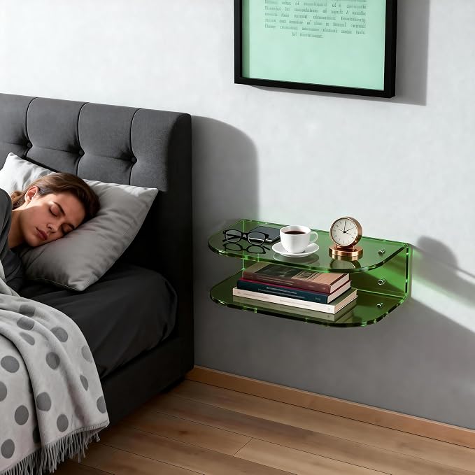 Acrylic Floating Nightstand, Wall Mounted Bedside Table Shelf - Image 8