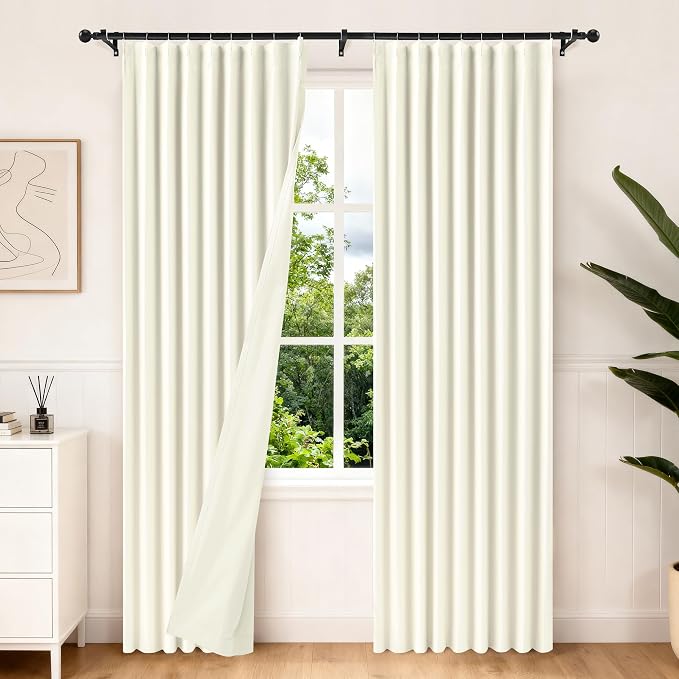 Etherealveil Birch White Pinch Pleated Blackout Curtains 2 Panels 60"x90" | by Etherealveil