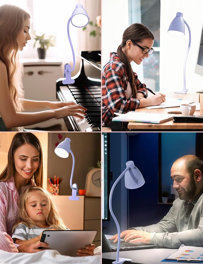 BOHON Desk Lamp with Clamp Clip on Light 5 Color 10 Brightness Lilac Purple | - Image 7