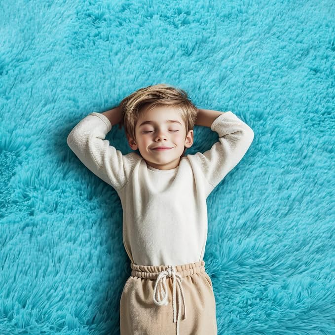 Fluffy Rug Shag Area Rug, Teal Blue 3x5 Area Rugs - Image 6